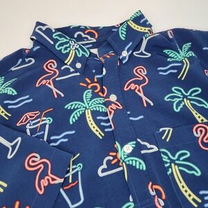 Chubbies Hawaiian Popover Shirt Men's Large‎ Neon Palm Flamingo Short Sleeve L